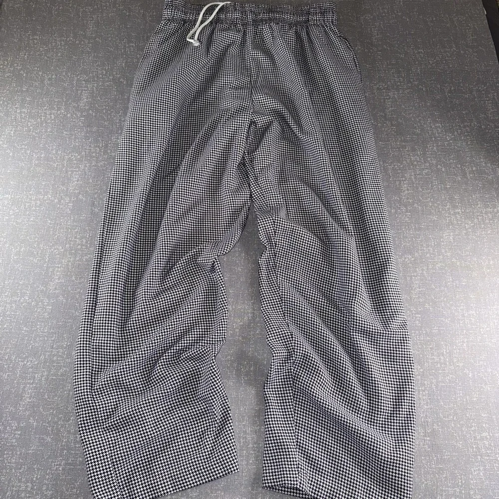 Uncommon Threads Pants Mens Large Black White Houndstooth Chef Elastic Waist